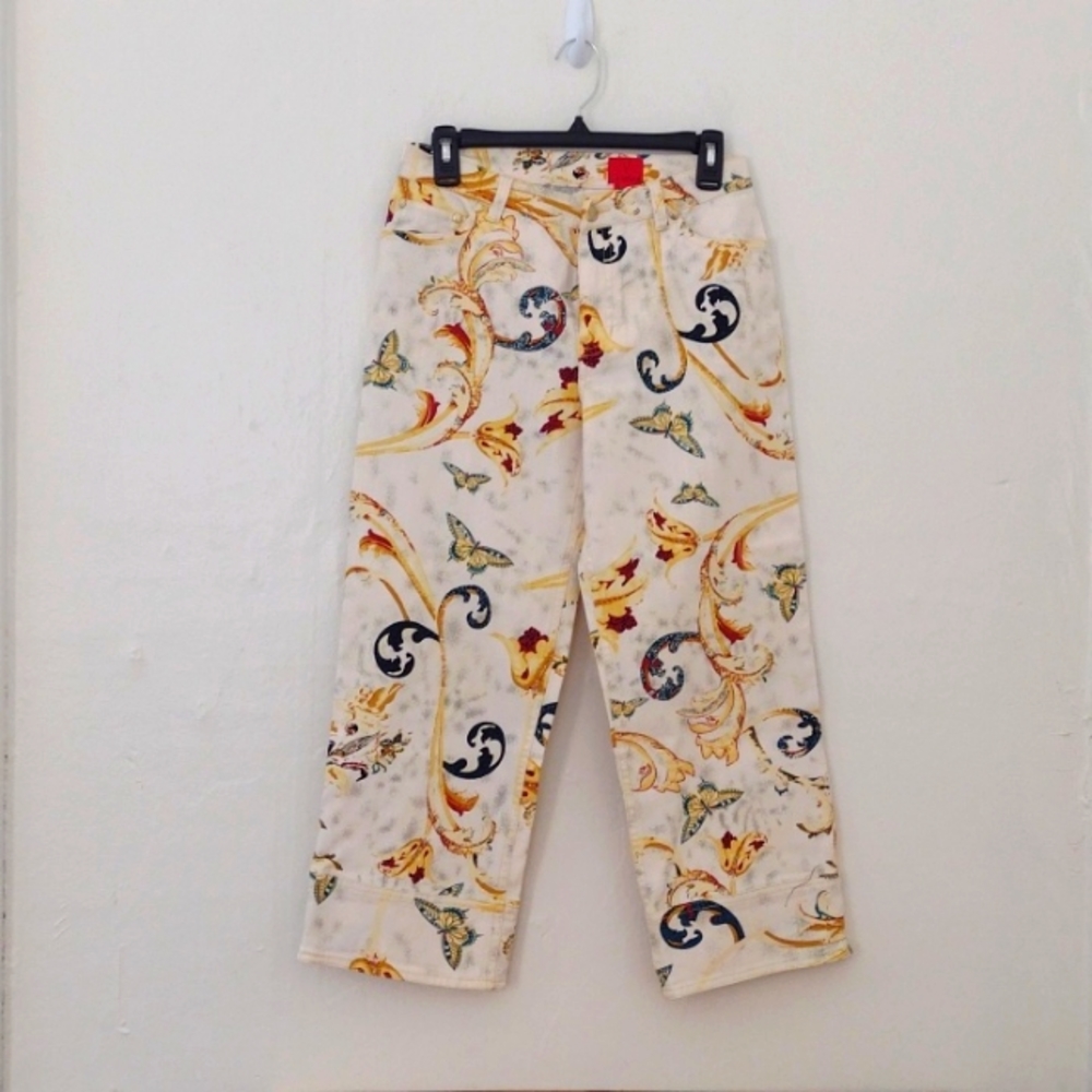 V Cristina Butterfly Print High Waisted Crop Jean Size 4